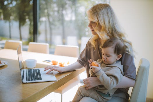 working mother with children