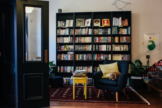 cozy reading corner with books