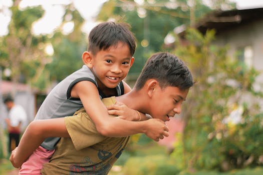 family engaged in a backyard adventure