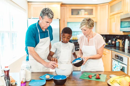 children involved in cooking with mom