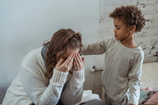 stressed mother at home with kids