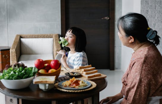 family enjoying healthy meals together