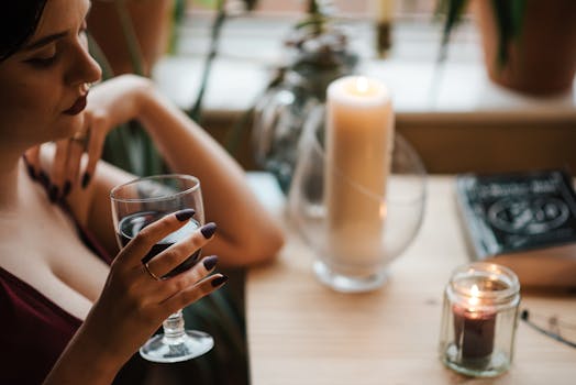 a relaxing evening routine with a book and candles