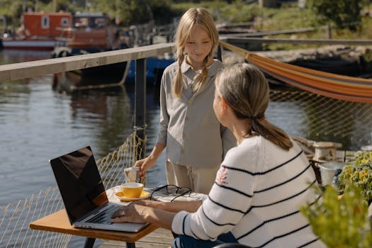 working mother enjoying a break with kids