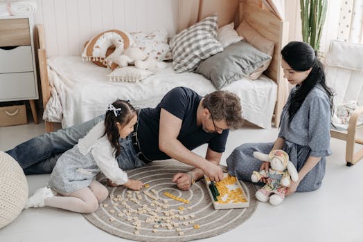 family playing a board game together